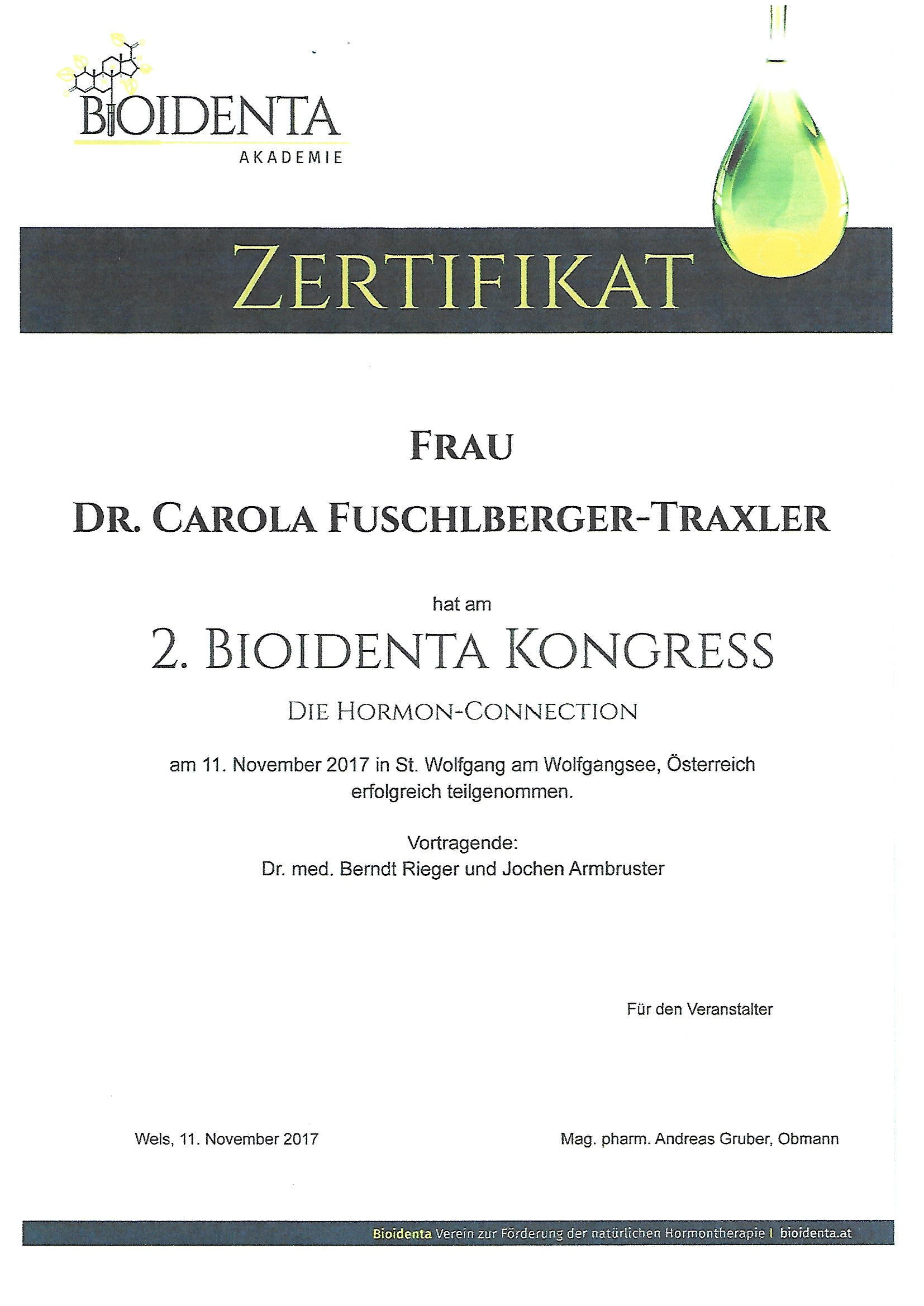 Zertifikat 2. Bioidenta Kongress
